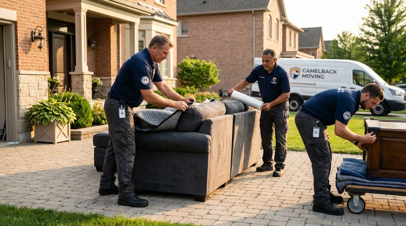 Large estate moving crew wrapping furniture in Central Valley, NY